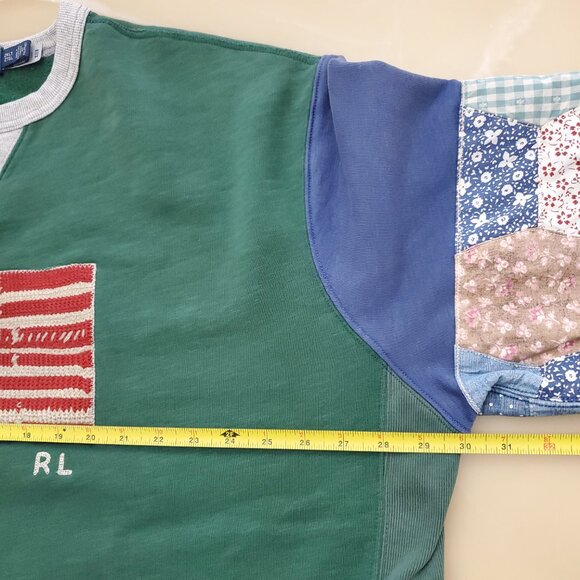 Polo Ralph Lauren Flag Patchwork-Sleeve Fleece Sweatshirt Verano Green 2XLT - Picture 11 of 16